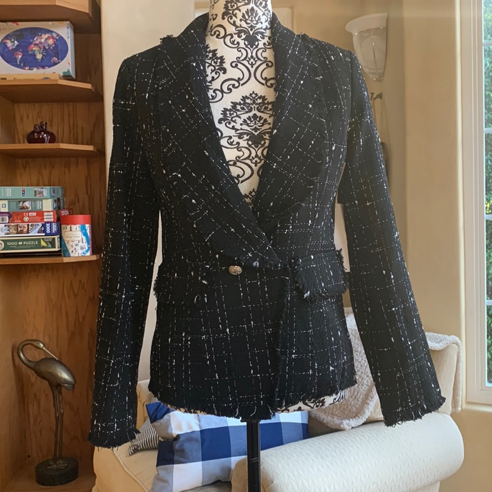 Bloomingdale’s Aqua Black and White Blazer Womens Size Medium